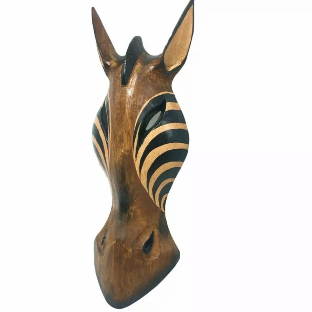 African Safari Hand Carved Horse Wooden Mask Wall Hanging Art Sculpture 12”H